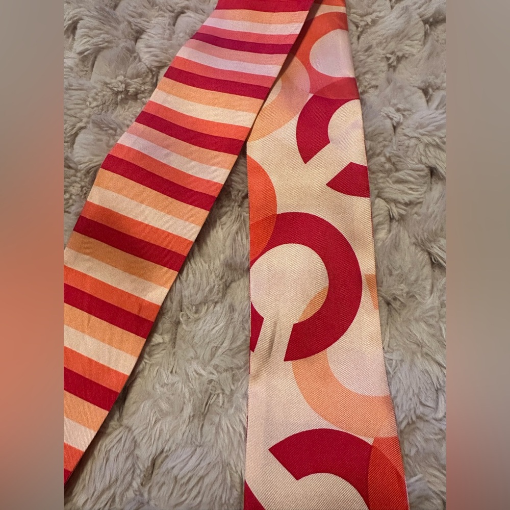 Auth. Coach Vintage Coral, Magenta and Pink Striped Signature Ponytail Scarf! - Picture 4 of 5